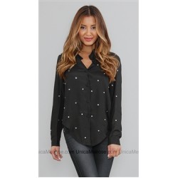 Growze Black Long Sleeve Colored Shirt w Crystals