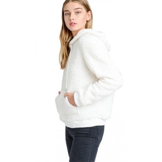 Love Tree Ivory Super Soft Sherpa Front Pocket Hoodie Pullover