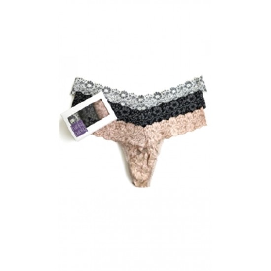 Hanky Panky Ivory Black & Taupe \'Cross-Dye\' 3 Pack Of Thongs