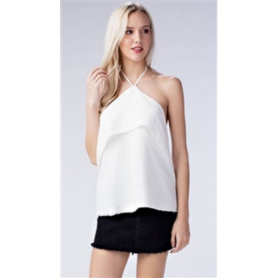 Honey Punch Ivory Ruffled Halter Top