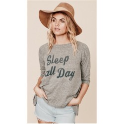 Mate Heather Gray 'Sleep All Day' Rowe Raglan 3/4 Sleeve Top