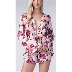 Honey Punch Cream 'Floral' Long Sleeve Romper