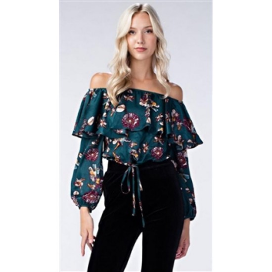 Honey Belle Hunter Green Ruffled Top