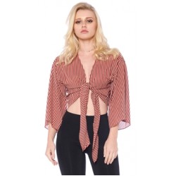 Honey Belle Wine Striped Center Tie Top