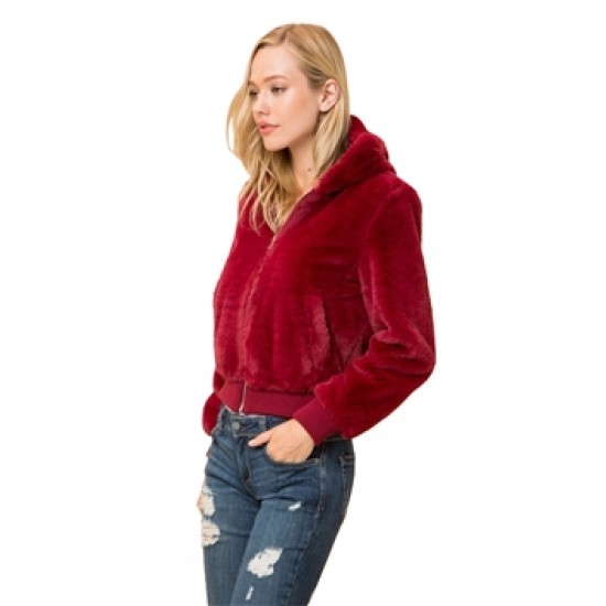 Love Tree Wine Super Soft Furry Zip Up Hooded Jacket