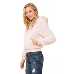 Love Tree Pink Super Soft Furry Zip Up Hooded Jacket