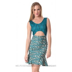 Torn by Ronny Kobo Aqua Lora Basketweave Print Cocktail Dress