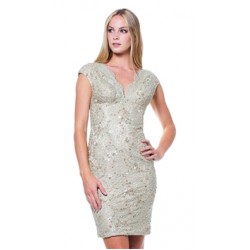 Julian Joyce by Mandalay Champagne Woven Cocktail Dress