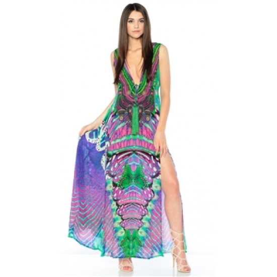 Parides Purple & Green Avatar Long Dress Parides Purple & Green Avatar Long Dress