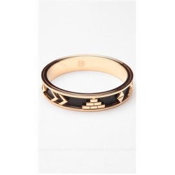 House of Harlow 14kt Yellow Gold Plated Aztec Bangle with Black Leather