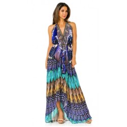 Parides Blue Jay Feather Print 3 Way Dress