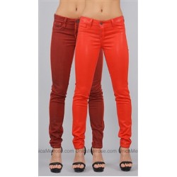 Bleulab Orange Leather Coating Devore Reversible Skinny Leggings