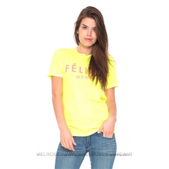 Brian Lichtenberg Feline Neon Yellow Tee in Hot Pink