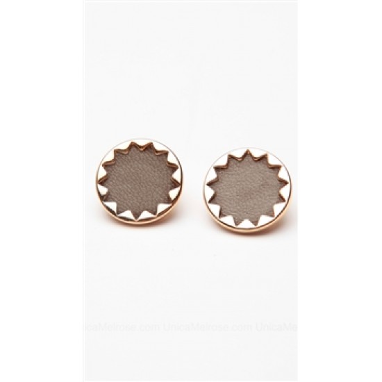 House of Harlow 14 kt Gold Plated Sunburst Button Earrings with Khaki Leather