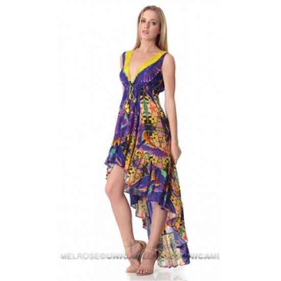 Parides Jamun Tropical Print High Low Dress