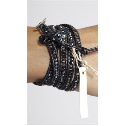 Chan Luu Black Leather Bracelet with clear stones