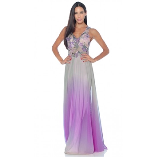 Ema Savahl Fuchsia & Smoke Gray \'English Garden\' Gown