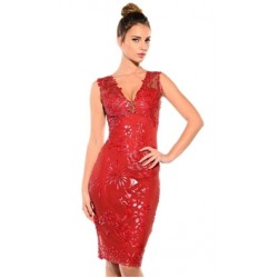 Ema Savahl Red 'Botanica' Knee-Length Dress