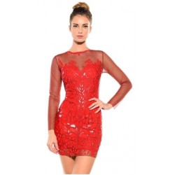 Ema Savahl Red 'Zaha' Long Sleeve Mini Dress