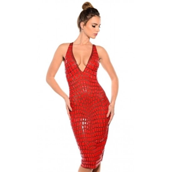 Ema Savahl Red \'Crocodile\' Midi Dress