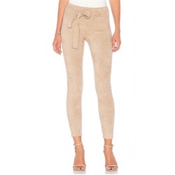 David Lerner Nude Suede Mid-Rise 'Belted & Seamed' Leggings