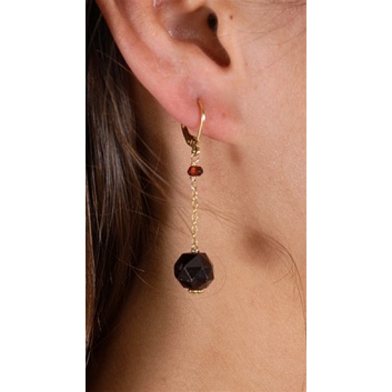 Dylan A. Designs Maroon Garnet Earrings, Gold Filled with Semi Precious Stones