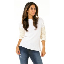 Generation Love Emily White Boat Neck with Shimmer Sand 3/4 Sleeve Sweater