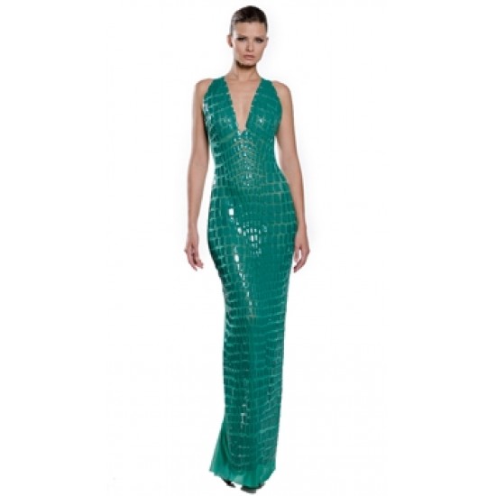 Ema Savahl Emerald Glossy Crocodile Cocktail Dress All hand-made orders may take up to 7 days to ship