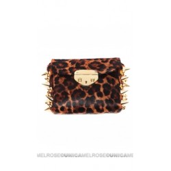 Ventidue Brown Pony Leopard Gold Studded Convertible Clutch