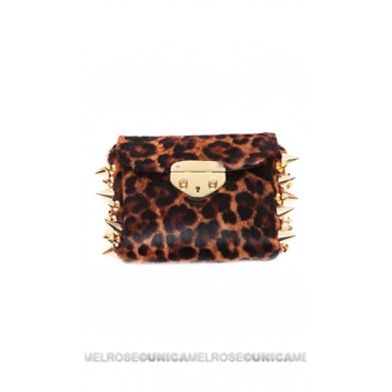 Ventidue Brown Pony Leopard Gold Studded Convertible Clutch