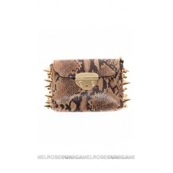 Ventidue Tan Snake Print Gold Studded Converitble Clutch