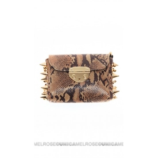 Ventidue Tan Snake Print Gold Studded Converitble Clutch