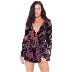 Honey Belle Black Floral Velvet Romper