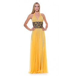 Baccio Couture Yellow Lily Bandage Hand Painted Maxi Dress