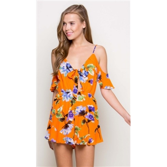 LUNIK Floral Orange Romper