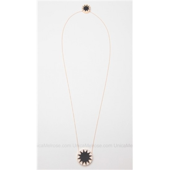 House of Harlow 14 kt Gold Plated Starburst Stations Necklace with Black Leather and Pave