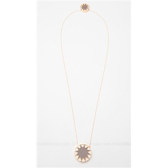 House of Harlow 14 kt Gold Plated Starburst Stations Necklace with Khaki Leather and Pave