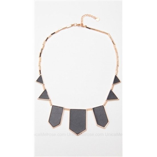 House of Harlow 14 kt Gold Plated Black Leather Station Necklace