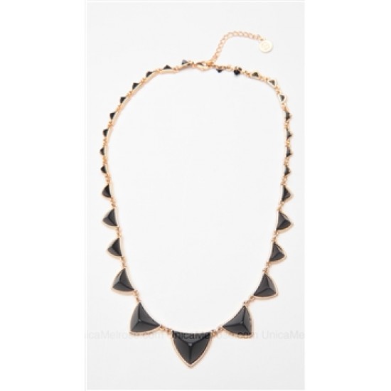 House of Harlow 14 kt Gold Plated Pyramid Station Necklace with Black Resin