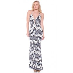 Nicole Andrews Collection Blue Cream 'Malibu' Maxi Dress