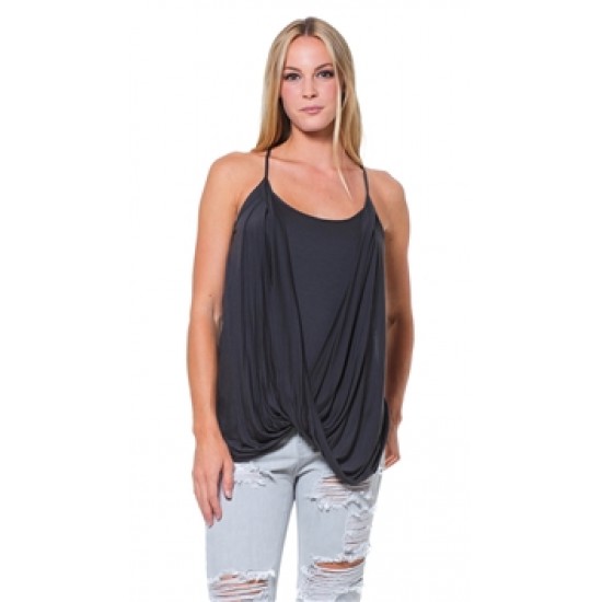 Sen Collection Dark Slate Drape Tank Top