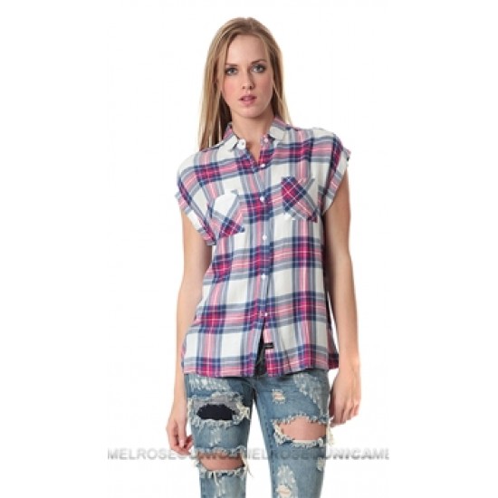 Rails Sleeveless White/Fuchsia Britt Button Down Rails Sleeveless White/Fuchsia Britt Button Down