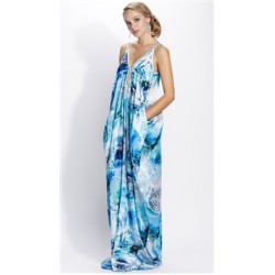 Baccio Couture Blue Sarina Silk Maxi Dress