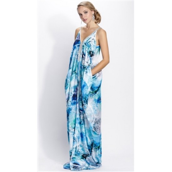 Baccio Couture Blue Sarina Silk Maxi Dress