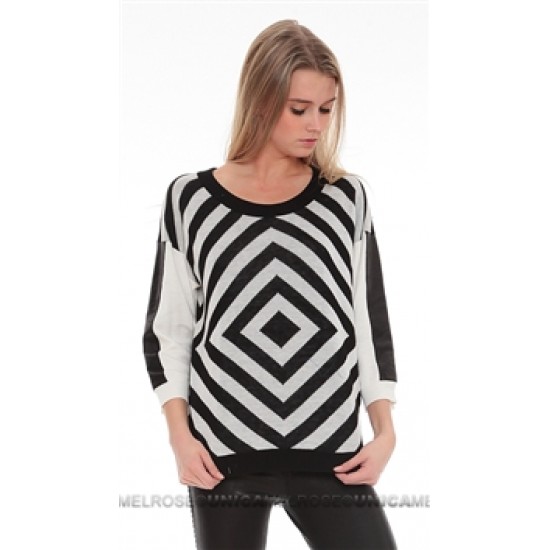 Townsen Black and White Geometric Sweater