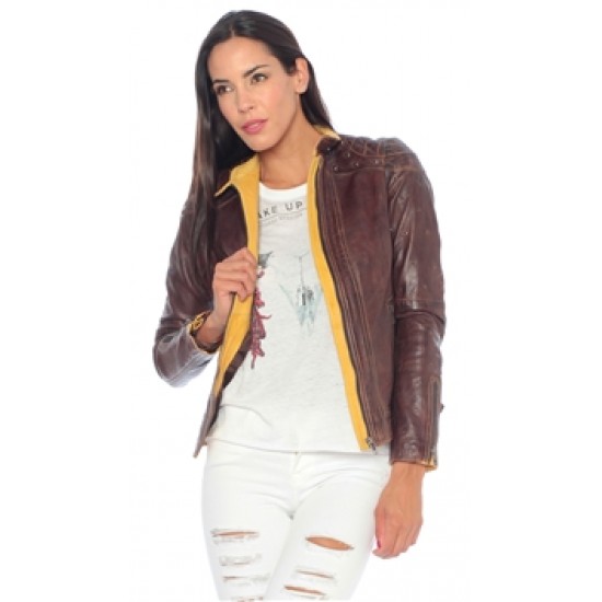 Malibu Road Chocolate & Gold \'Elton\' Two Tone Leather Jacket