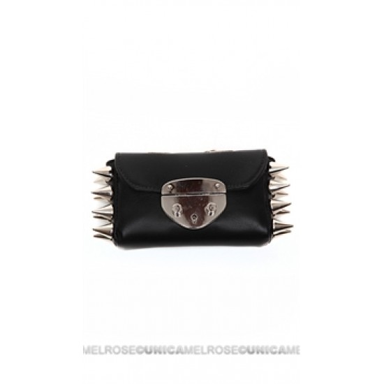 Ventidue Black Guilietta Leather Silver Studded Convertible Clutch