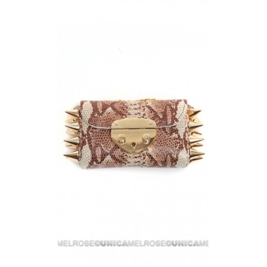 Ventidue Cream Guilietta Lizard Snake Print Gold Studded Convertible Clutch