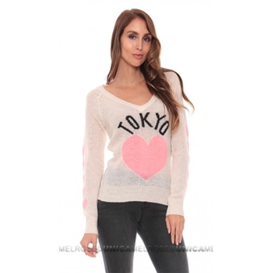 Wildfox V Neck Cream \'Tokyo Love\' Pullover