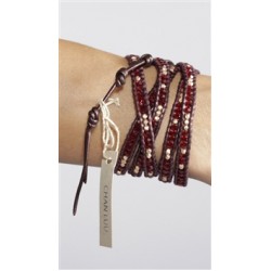 Chan Luu Brown Leather Bracelet with red & white stones